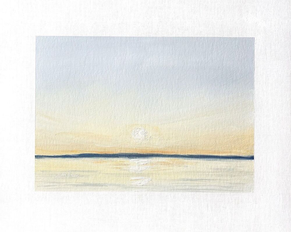 8x10 Original Oil Landscape Painting Seascape Sunset Sky Calm Coastal Art Signed